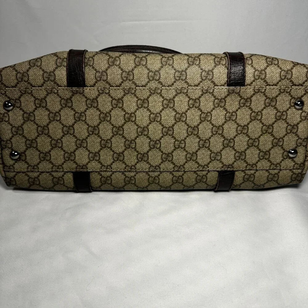 Vintage Gucci GG Supreme Canvas Tote Brown Leather Trim Made In Italy